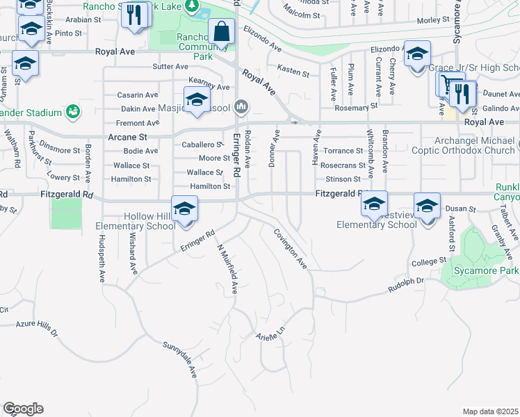 map of restaurants, bars, coffee shops, grocery stores, and more near 969 Roldan Avenue in Simi Valley