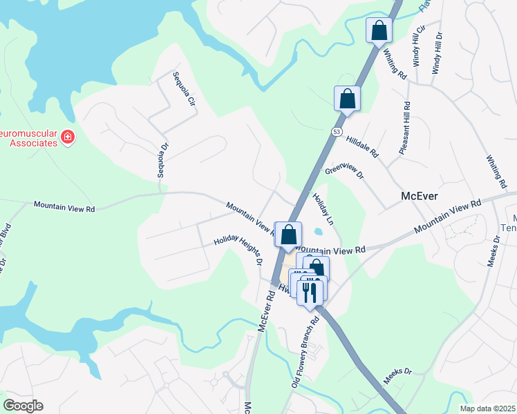 map of restaurants, bars, coffee shops, grocery stores, and more near 4113 Grey Fox Trail in Oakwood