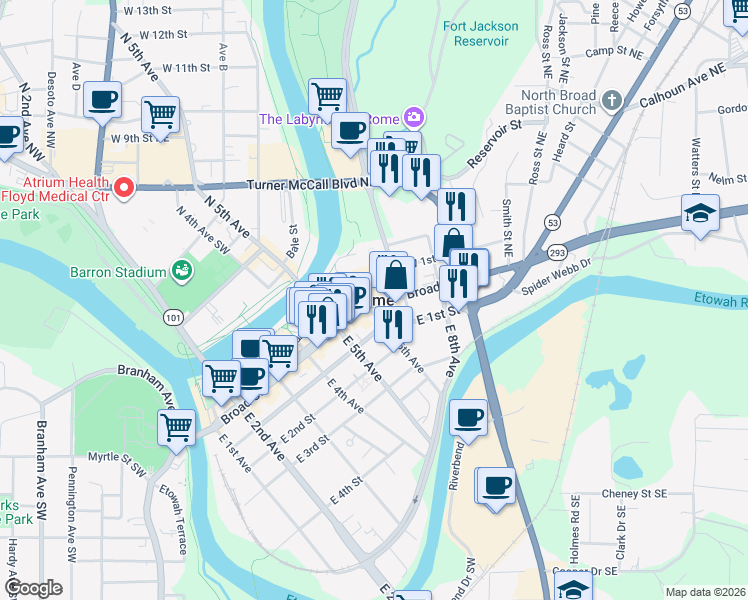 map of restaurants, bars, coffee shops, grocery stores, and more near in Rome