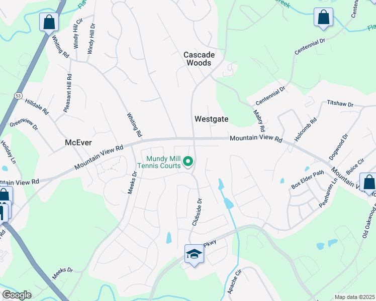 map of restaurants, bars, coffee shops, grocery stores, and more near 3523 Mountain View Road in Gainesville