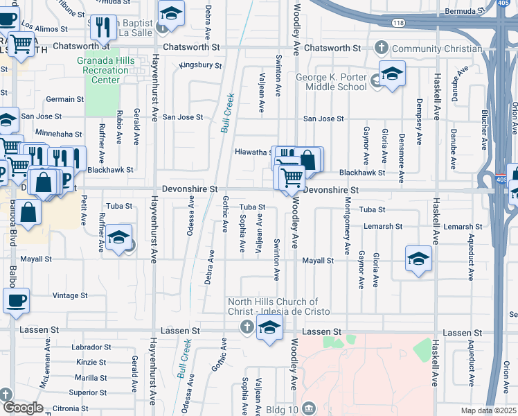 map of restaurants, bars, coffee shops, grocery stores, and more near 14214 Valjean Avenue in Los Angeles