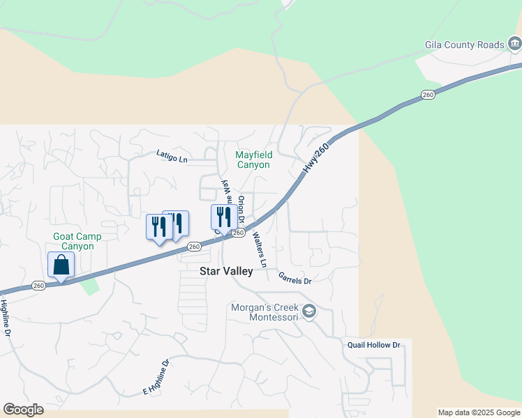 map of restaurants, bars, coffee shops, grocery stores, and more near 31 Milky Way in Payson