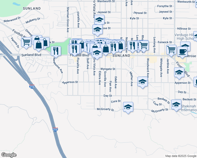 map of restaurants, bars, coffee shops, grocery stores, and more near 10330 Oro Vista Avenue in Los Angeles