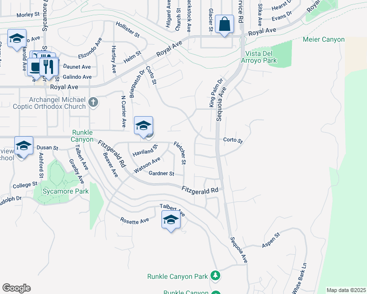 map of restaurants, bars, coffee shops, grocery stores, and more near 3107 Cobb Circle in Simi Valley