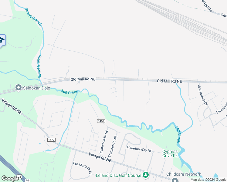 map of restaurants, bars, coffee shops, grocery stores, and more near 9765 Old Mill Road Northeast in Leland