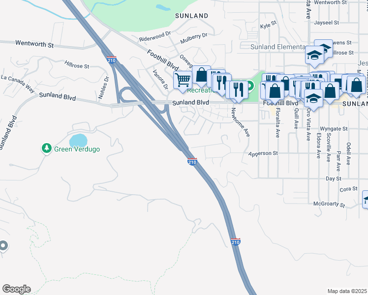 map of restaurants, bars, coffee shops, grocery stores, and more near 8764 Yates Street in Los Angeles