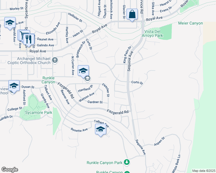 map of restaurants, bars, coffee shops, grocery stores, and more near 3107 Cobb Circle in Simi Valley