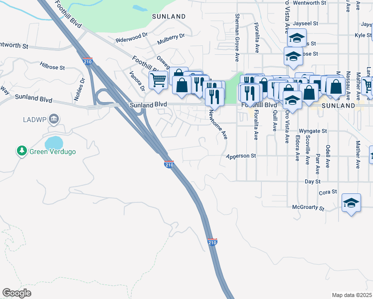 map of restaurants, bars, coffee shops, grocery stores, and more near 8764 Yates Street in Los Angeles