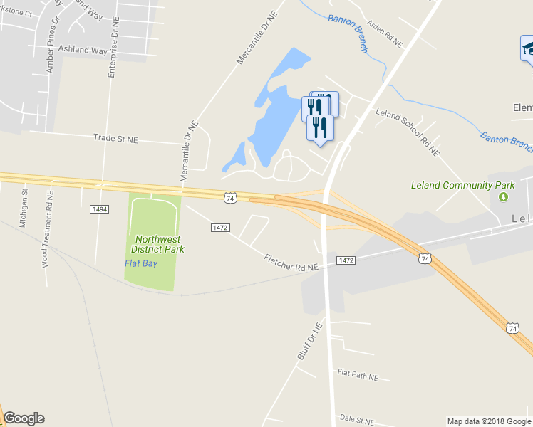 map of restaurants, bars, coffee shops, grocery stores, and more near 1798 Liz Lane Northeast in Leland