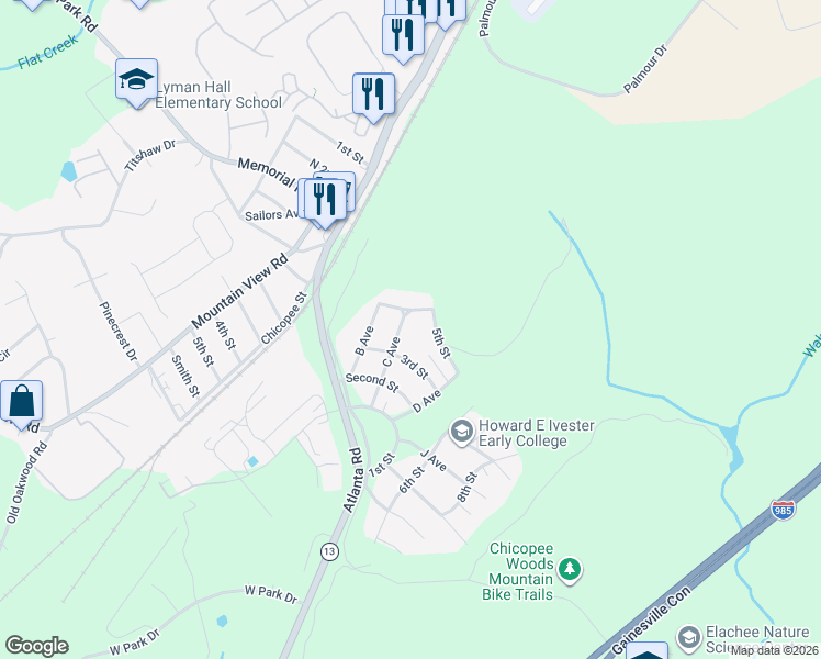 map of restaurants, bars, coffee shops, grocery stores, and more near 18 C Ave in Gainesville