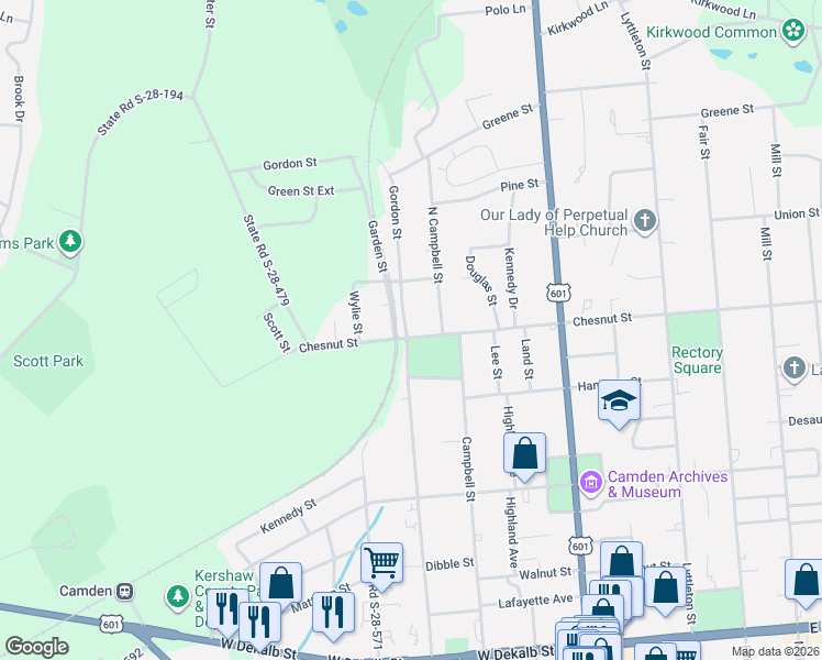 map of restaurants, bars, coffee shops, grocery stores, and more near 1707 Gordon Street in Camden