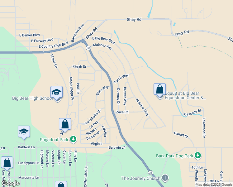 map of restaurants, bars, coffee shops, grocery stores, and more near 329 Downey Drive in Big Bear
