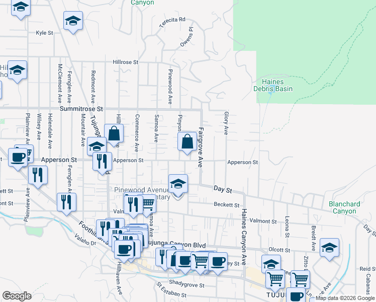 map of restaurants, bars, coffee shops, grocery stores, and more near 10321 Silverton Avenue in Los Angeles