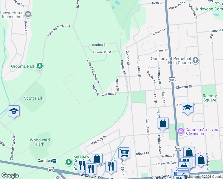 map of restaurants, bars, coffee shops, grocery stores, and more near 1711 B Street in Camden
