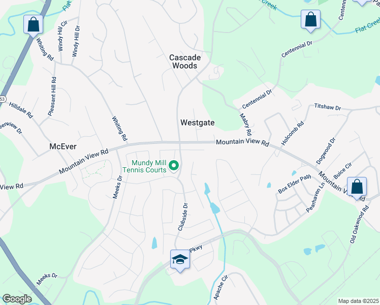 map of restaurants, bars, coffee shops, grocery stores, and more near 4616 Brayden Drive in Gainesville