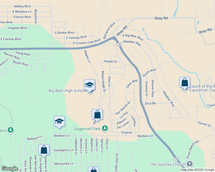 map of restaurants, bars, coffee shops, grocery stores, and more near 337 Pine Lane in Big Bear