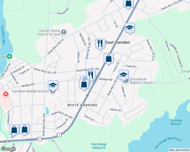 map of restaurants, bars, coffee shops, grocery stores, and more near 1601 Jefferson Davis Highway in Camden