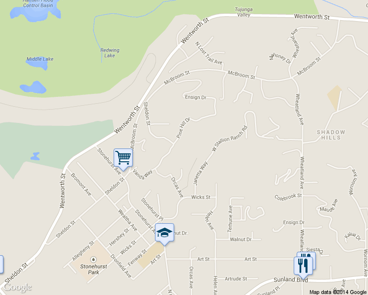 map of restaurants, bars, coffee shops, grocery stores, and more near 10817 West Stallion Ranch Road in Los Angeles