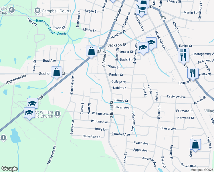 map of restaurants, bars, coffee shops, grocery stores, and more near 1000 South Broad Street in Albertville