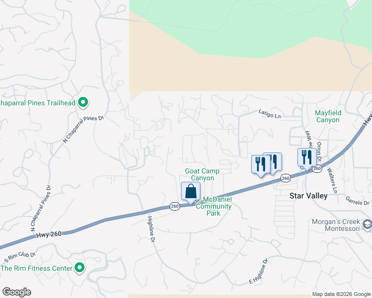 map of restaurants, bars, coffee shops, grocery stores, and more near 79 South Rolloff Lane in Payson