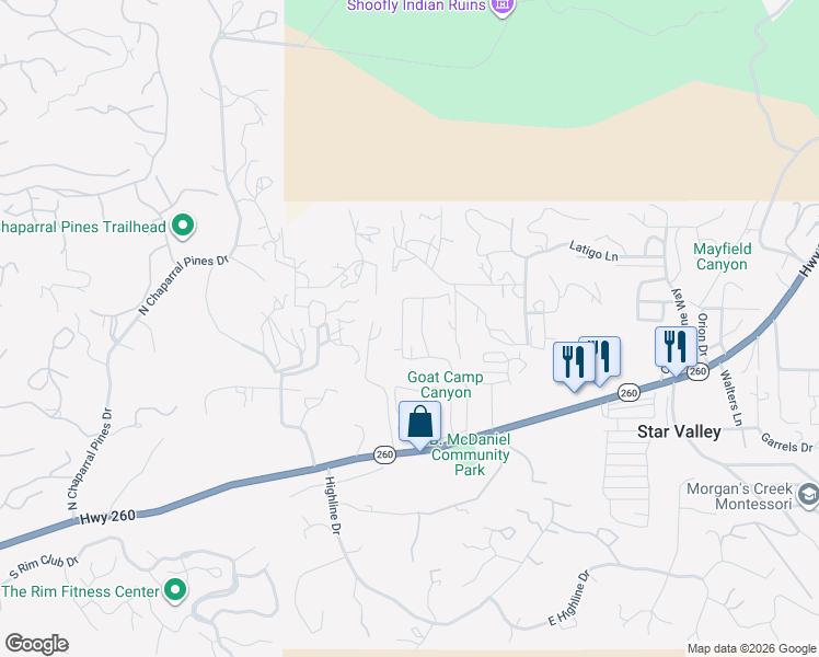 map of restaurants, bars, coffee shops, grocery stores, and more near 79 South Rolloff Lane in Payson