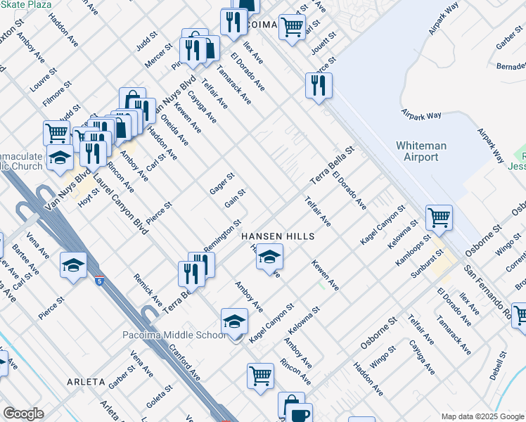 map of restaurants, bars, coffee shops, grocery stores, and more near 10261 Kewen Avenue in Los Angeles
