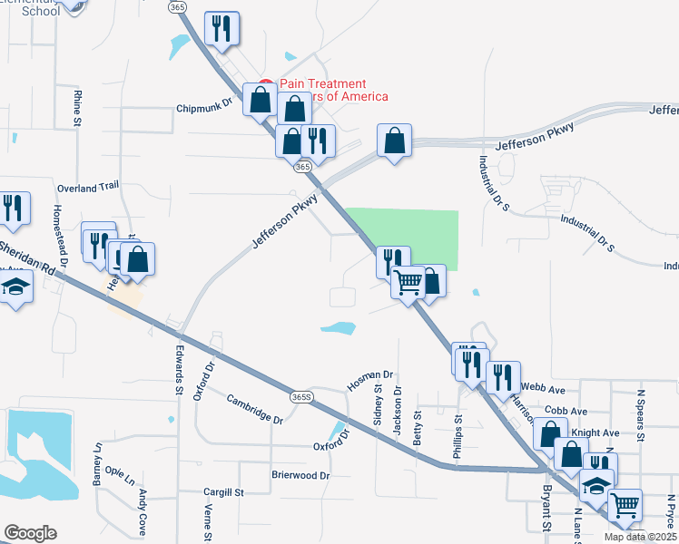map of restaurants, bars, coffee shops, grocery stores, and more near 2404 McConnell Circle in White Hall