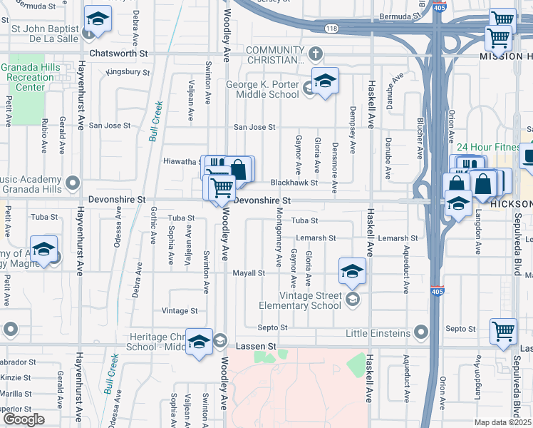 map of restaurants, bars, coffee shops, grocery stores, and more near 16049 Tuba Street in Los Angeles
