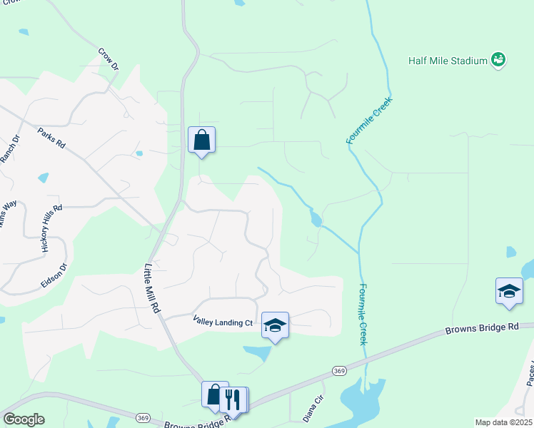 map of restaurants, bars, coffee shops, grocery stores, and more near 7675 Lanier View Ridge in Cumming