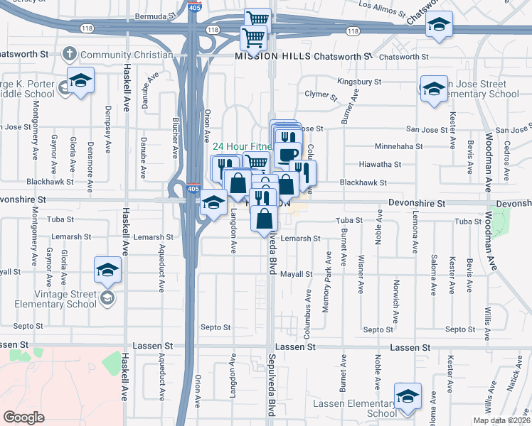 map of restaurants, bars, coffee shops, grocery stores, and more near in Los Angeles