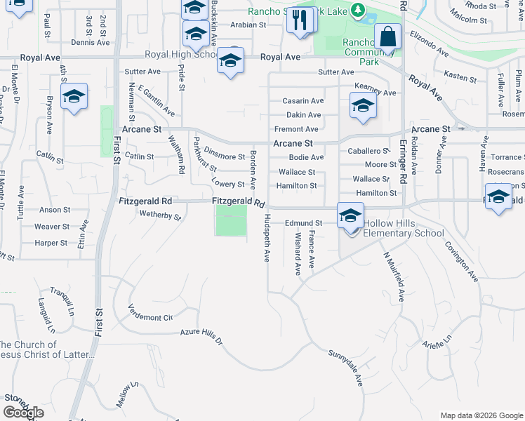 map of restaurants, bars, coffee shops, grocery stores, and more near 961 North Hudspeth Avenue in Simi Valley