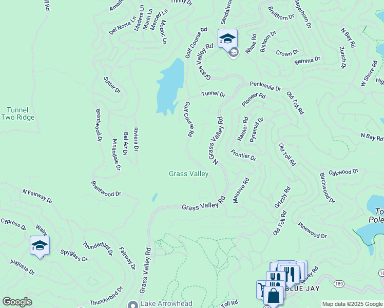 map of restaurants, bars, coffee shops, grocery stores, and more near 383 Golf Course Road in Lake Arrowhead