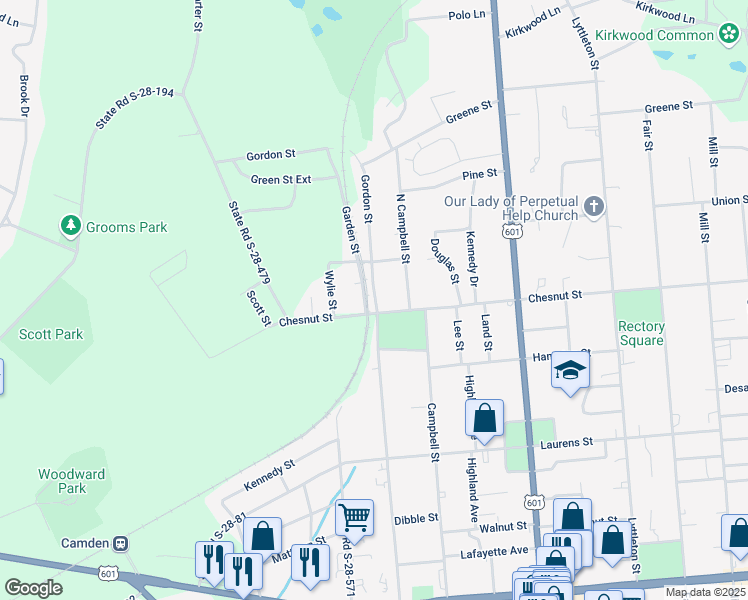 map of restaurants, bars, coffee shops, grocery stores, and more near 1707 Gordon Street in Camden