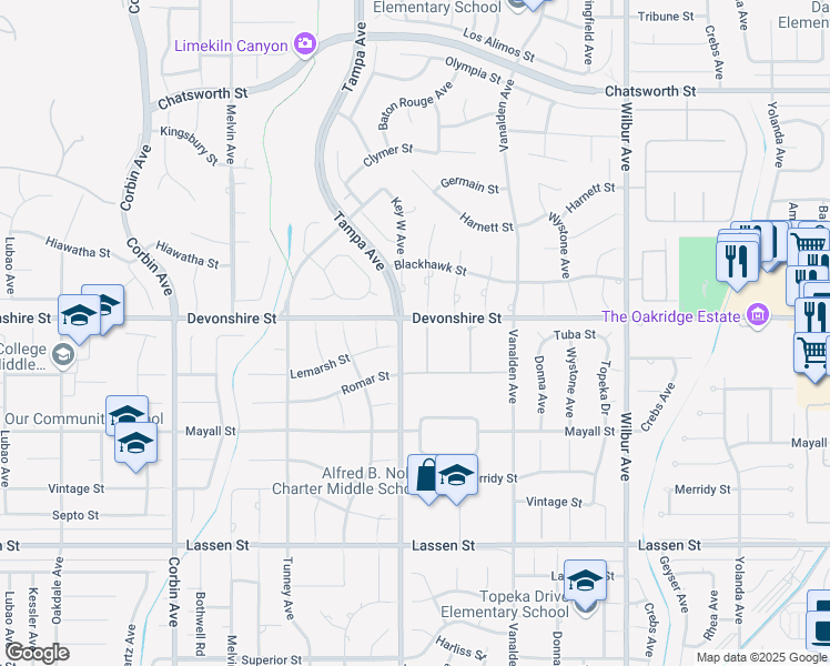 map of restaurants, bars, coffee shops, grocery stores, and more near 10241 Deerfield Lane in Los Angeles