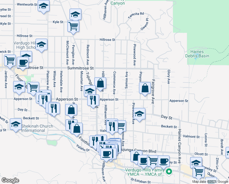 map of restaurants, bars, coffee shops, grocery stores, and more near 10330 Commerce Avenue in Los Angeles