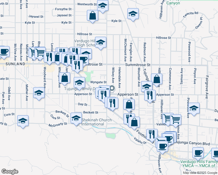map of restaurants, bars, coffee shops, grocery stores, and more near 10338 Plainview Avenue in Los Angeles