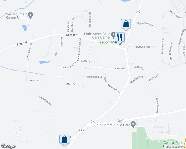 map of restaurants, bars, coffee shops, grocery stores, and more near 2560 Hammond Drive in Cumming