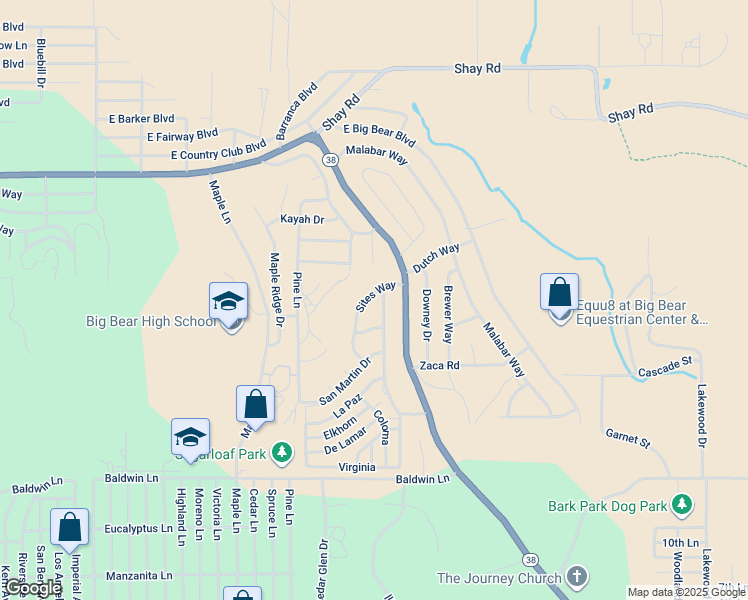 map of restaurants, bars, coffee shops, grocery stores, and more near 325 Sites Way in Big Bear