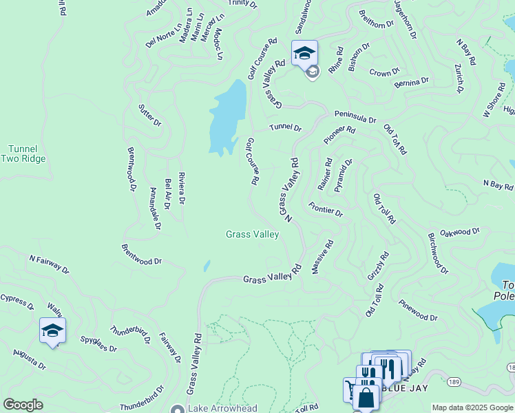 map of restaurants, bars, coffee shops, grocery stores, and more near 383 Golf Course Road in Lake Arrowhead