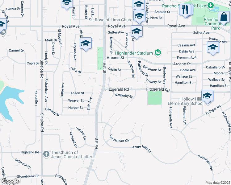 map of restaurants, bars, coffee shops, grocery stores, and more near 1159 Wetherby Street in Simi Valley