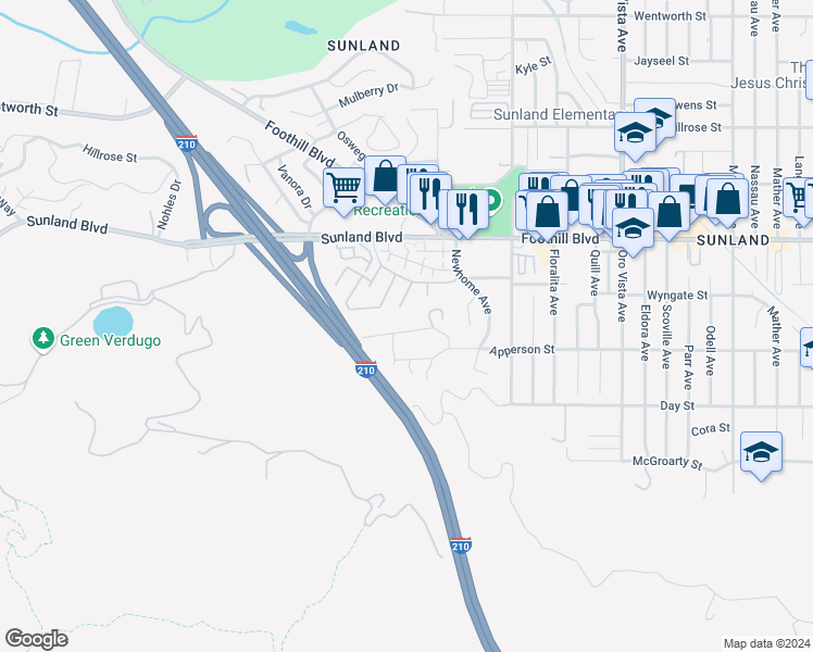map of restaurants, bars, coffee shops, grocery stores, and more near 8755 Yates Street in Los Angeles