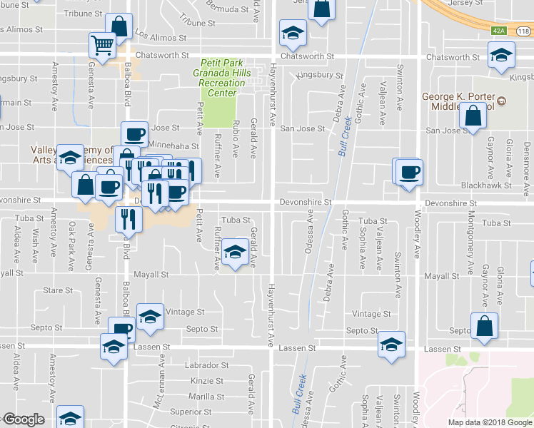 map of restaurants, bars, coffee shops, grocery stores, and more near 10243 Hayvenhurst Avenue in Los Angeles