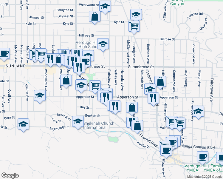 map of restaurants, bars, coffee shops, grocery stores, and more near 10330 Plainview Avenue in Los Angeles