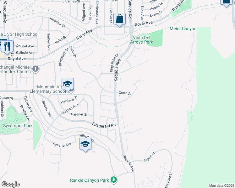 map of restaurants, bars, coffee shops, grocery stores, and more near 991 Poplar Court in Simi Valley