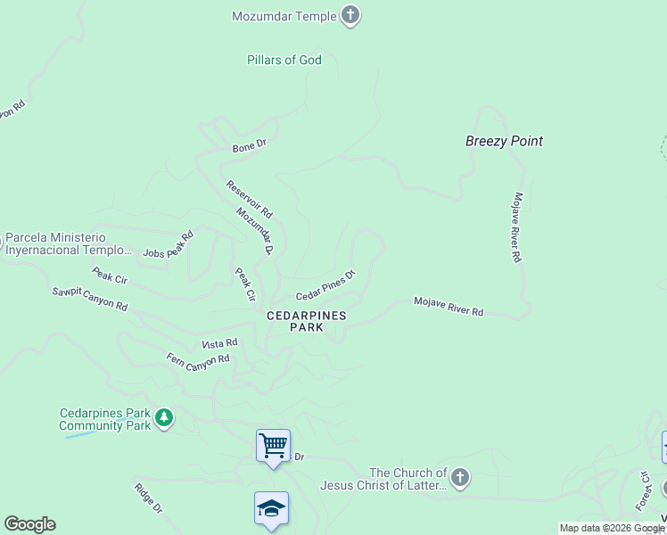 map of restaurants, bars, coffee shops, grocery stores, and more near El Valle Road in Crestline