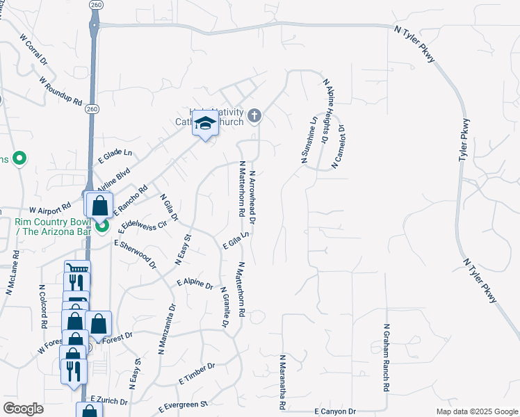 map of restaurants, bars, coffee shops, grocery stores, and more near 1107 North Arrowhead Drive in Payson