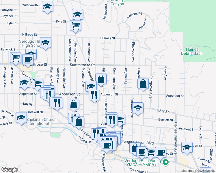 map of restaurants, bars, coffee shops, grocery stores, and more near 10340 Hillhaven Avenue in Los Angeles