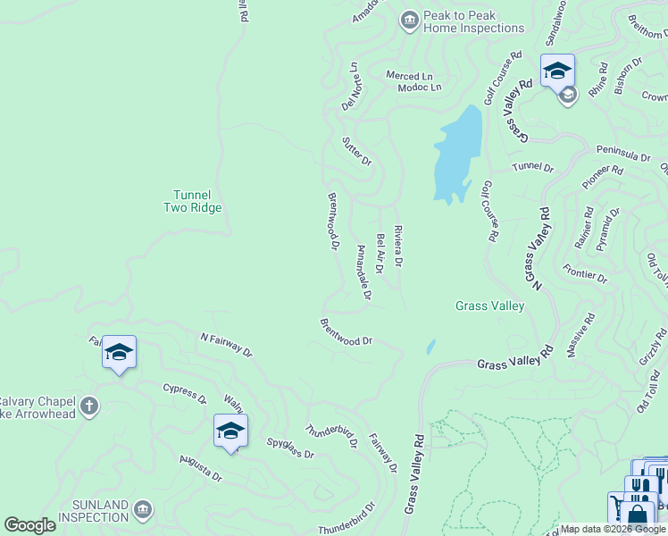 map of restaurants, bars, coffee shops, grocery stores, and more near 396 Brentwood Drive in Lake Arrowhead