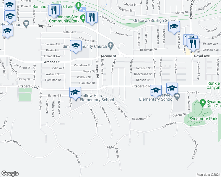 map of restaurants, bars, coffee shops, grocery stores, and more near 997 Donner Avenue in Simi Valley