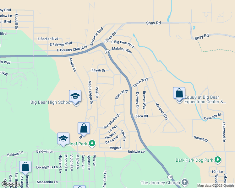 map of restaurants, bars, coffee shops, grocery stores, and more near 325 Sites Way in Big Bear